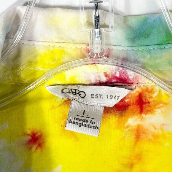 Cato Size Large Top The Drama Tie Dye Handmade Button Down Pink Green Cotton 954 - Picture 11 of 12